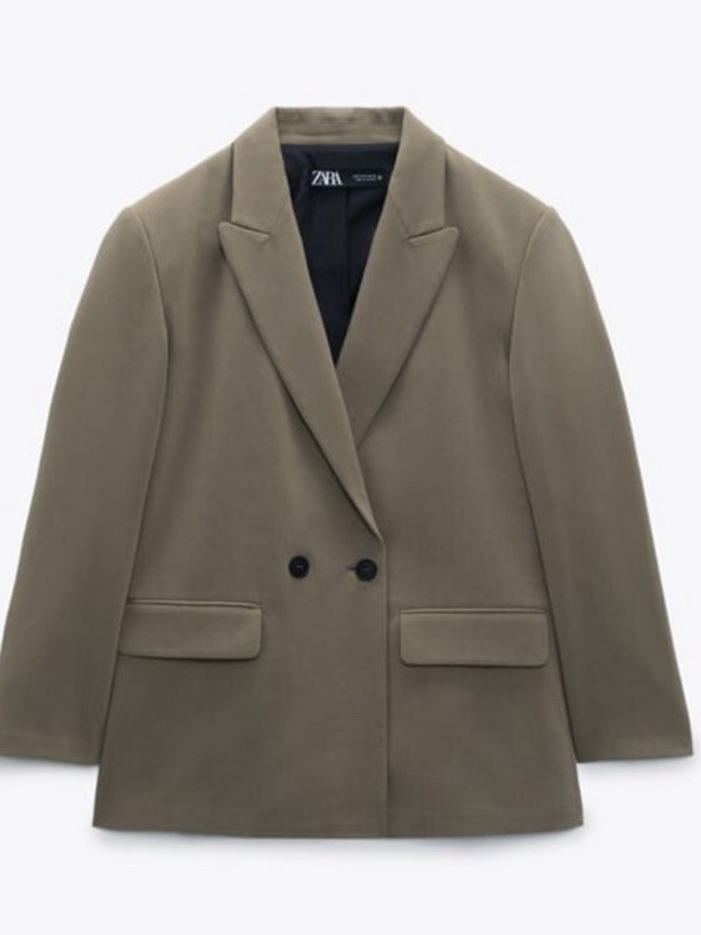 Zara Double-Breasted Olive Green Blazer Jacket with padded shoulders size Small